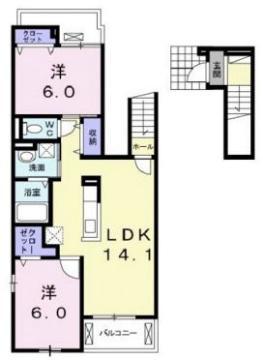 ミルキー ウェイ稲月(2LDK/2階)の間取り写真