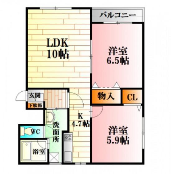 ヴェント・フィオーレ(2LDK/2階)の間取り写真
