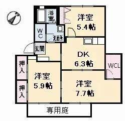 メゾンラフィネB棟(3DK/1階)の間取り写真