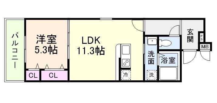 フジパレス レーヴII番館(1LDK/1階)の間取り写真