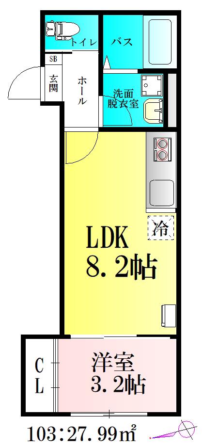 河原町レジデンスA棟(1LDK/1階)の間取り写真