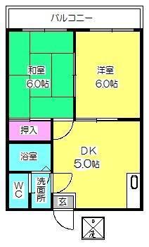 アートインシェラトンI(2DK/1階)の間取り写真