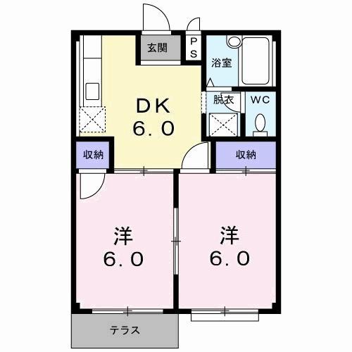 パークサイドP2(2DK/1階)の間取り写真