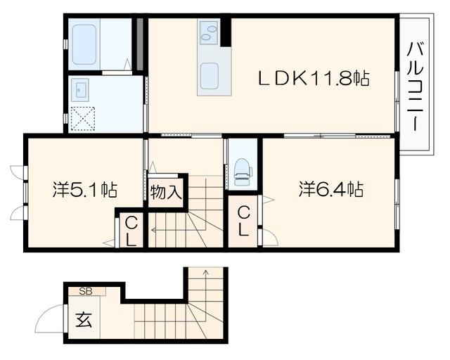 オキノ プレミア(2LDK/2階)の間取り写真