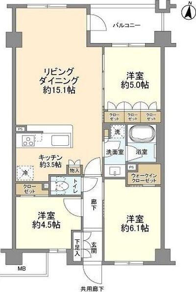 シエリアあざみ野(3LDK/2階)の間取り写真