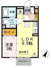 ピースフリー(1LDK/1階)の間取り写真