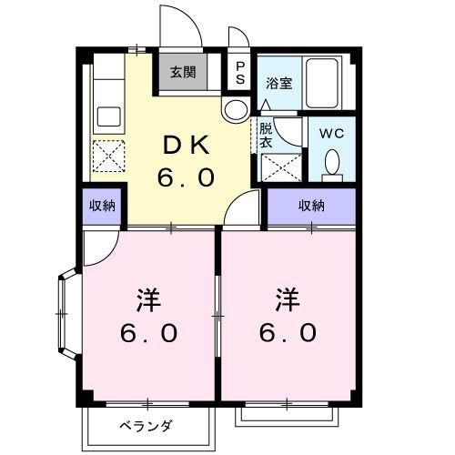 YNハイツB(2DK/2階)の間取り写真