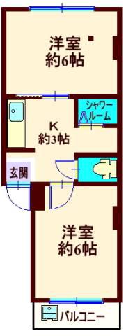サンハイム荏原(2K/3階)の間取り写真