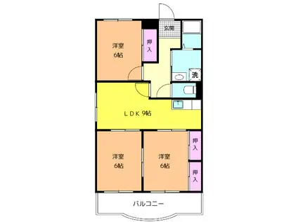 ウィング鳴海(3DK/1階)の間取り写真