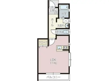 ラーパス(1K/1階)の間取り写真