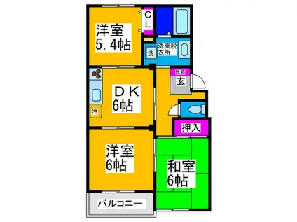 ハイツ藤原III(3DK/1階)の間取り写真