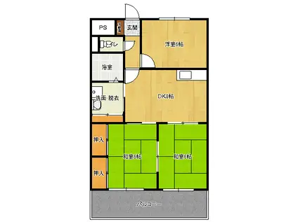 クリスタルクワァハウス(3DK/5階)の間取り写真