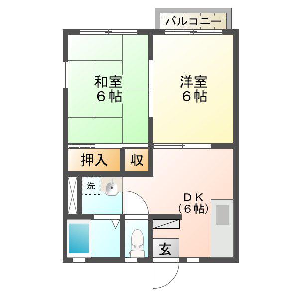 小倉ハイツB(2DK/2階)の間取り写真