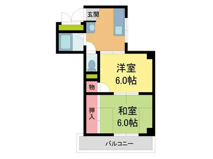 プロートン甲子園(2DK/1階)の間取り写真