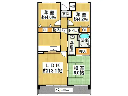 井吹東シティコート(3LDK/1階)の間取り写真