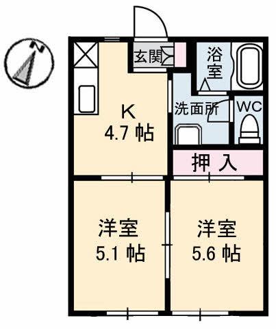 フレグランス寿B棟(2K/1階)の間取り写真