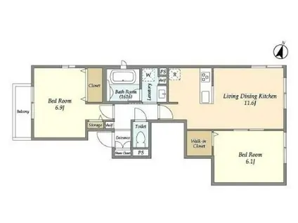 サンセリテ東が丘弐番館(2LDK/2階)の間取り写真