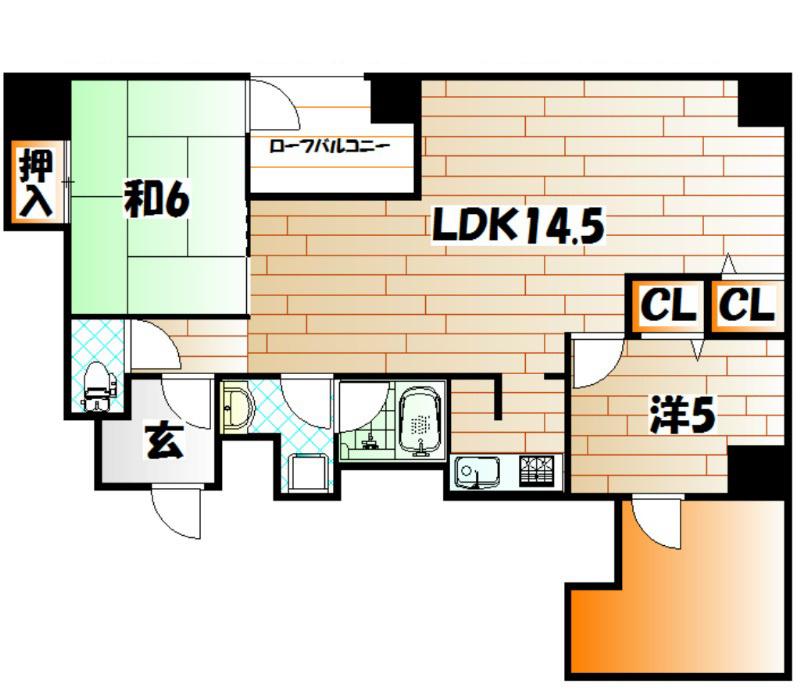 門司港レトロハイマート(2LDK/12階)の間取り写真