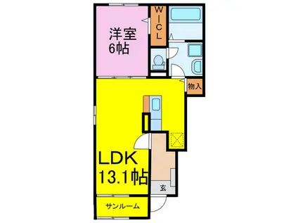 ヒカルサ加須ウエストI(1LDK/1階)の間取り写真