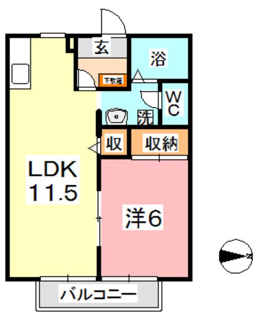 サンビレッジ阿賀崎A棟(1LDK/2階)の間取り写真