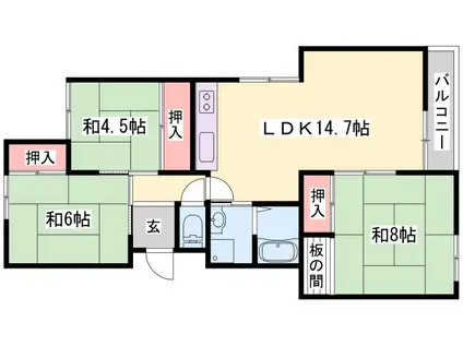 第二恵美酒マンション(3LDK/4階)の間取り写真