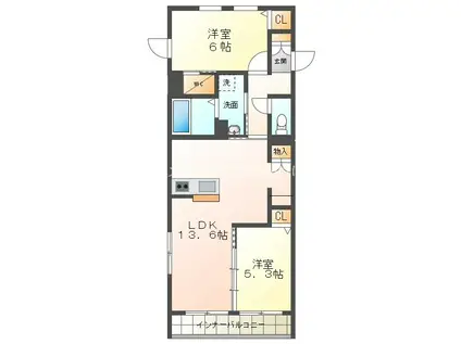 ティーメゾン グリシーヌ S棟(2LDK/2階)の間取り写真