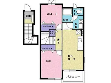 アタゴ・パインヒルズ(2DK/2階)の間取り写真