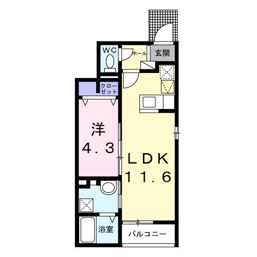 ビリーブ コガネ(1LDK/1階)の間取り写真