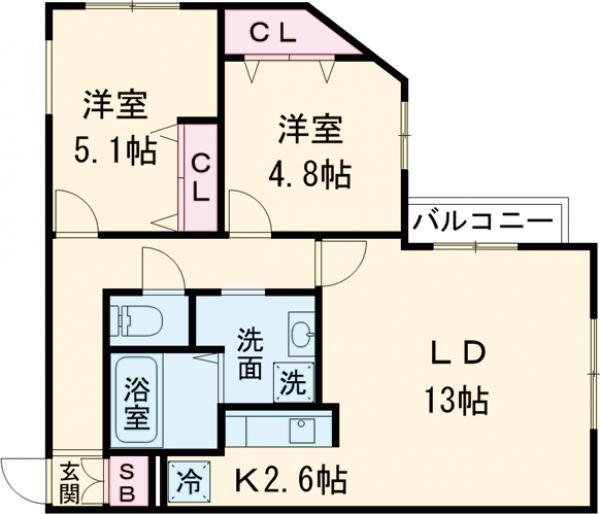 WELL BRIGHT東雲 RESIDENCE(2LDK/5階)の間取り写真