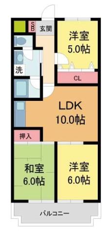 ヴィラ浜甲子園(3LDK/1階)の間取り写真