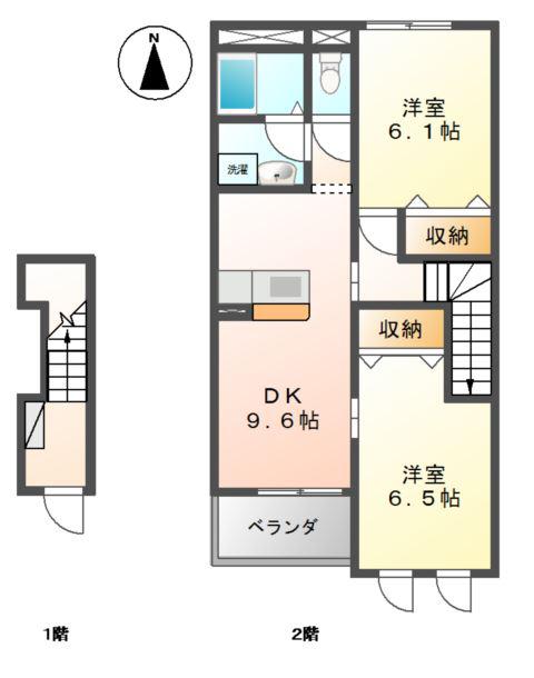 CALM-E(2DK/2階)の間取り写真