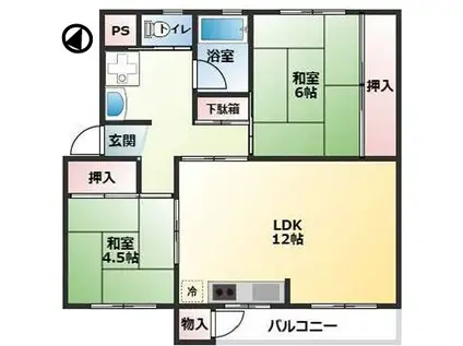 鶴甲コーポ14号館(2LDK/3階)の間取り写真