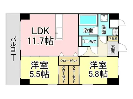 プランドール一枝(2LDK/6階)の間取り写真