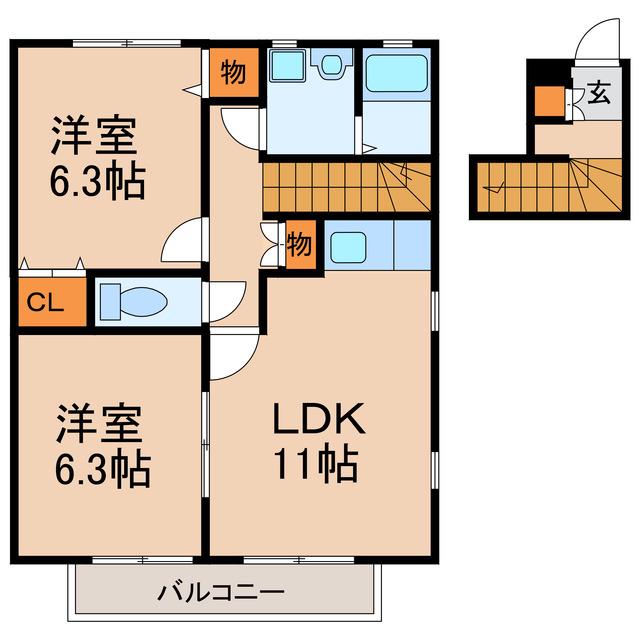 ウエストヴィラヒカリ(2LDK/2階)の間取り写真