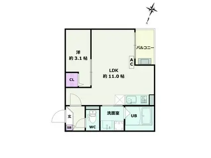 JACK HANAIKEI(1LDK/3階)の間取り写真