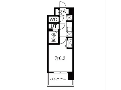 エステムコート四天王寺夕陽丘II(1K/2階)の間取り写真