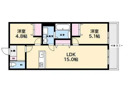 アマゾン・リリー(2LDK/2階)の間取り写真