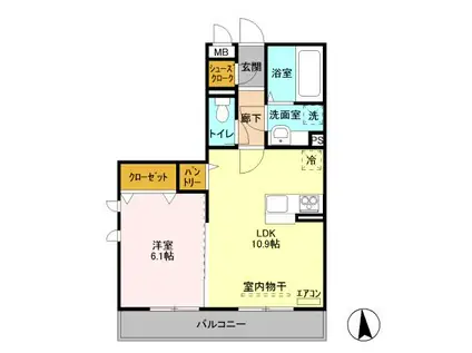 ゼピュロス学園の森 K(1LDK/3階)の間取り写真