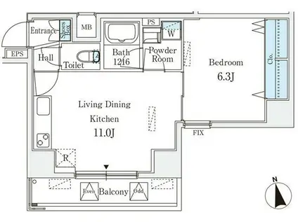 クラリティア浅草(1LDK/9階)の間取り写真