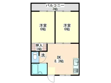 初期費用の家賃分が0万葉第2ハイツ和田町(2DK/1階)の間取り写真