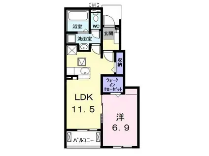 ヒカルサ名古屋港区大西II(1LDK/1階)の間取り写真
