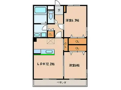 ルミエール干隈(2LDK/1階)の間取り写真