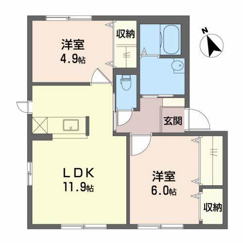 ドミエールS3(2LDK/1階)の間取り写真