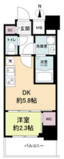 セレニテ江坂グランデ(1DK/7階)の間取り写真