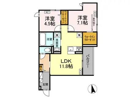 ディー パイナ 上平間1(2LDK/2階)の間取り写真