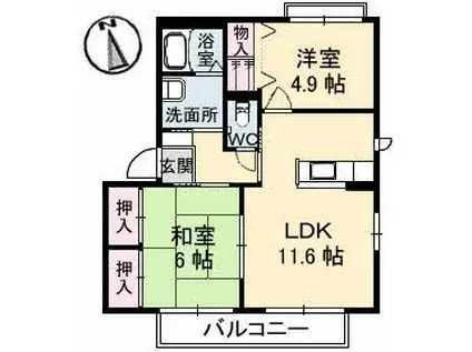 YMハイツC棟(2LDK/2階)の間取り写真