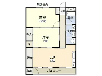 互幸ビル(2LDK/4階)の間取り写真