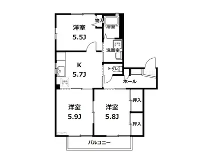 フローラル東海2(3DK/1階)の間取り写真
