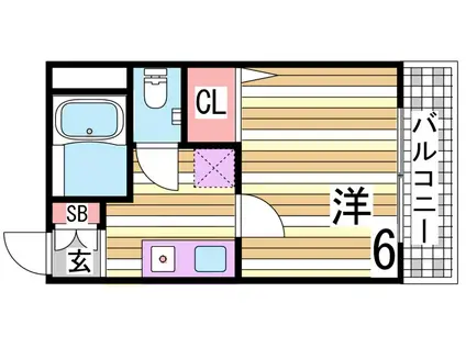 カーサ滝の茶屋(1K/2階)の間取り写真