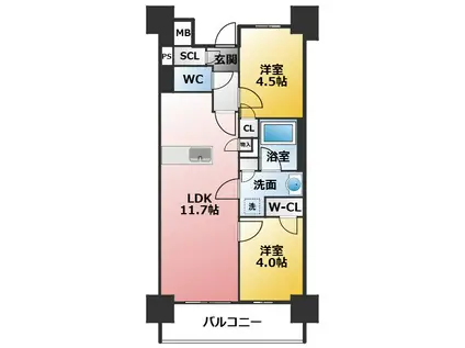 プレサンス名駅南ブリエ(2LDK/7階)の間取り写真